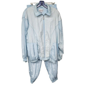 Vtg 2 Piece Track Suit Womens Size XL Blue White Windbreaker 80s 90s B Girl